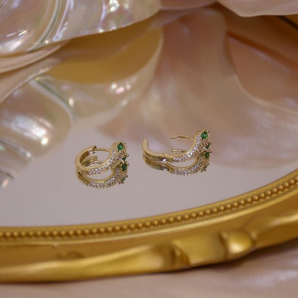 NEW 14K Gold Plated Emerald Snake Hoop Earrings - Picture 7 of 10